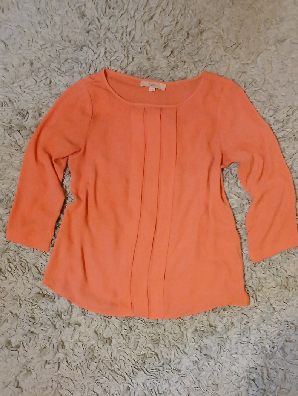 LOFT Coral Pleated Front Long Sleeve Tee